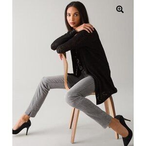 White House Black Market WHBM Black Long Sleeve Pointelle Cardigan Sweater XXS